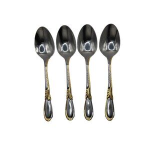 Set Of 4 RetroNaeu Linda Stainless Steel Teaspoons With Gold Accent flatware